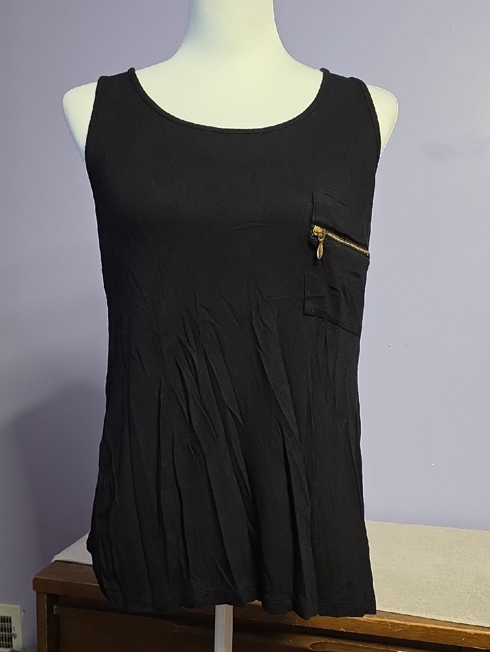 Zenana Outfitters Black Tank Top with Gold Zip Pocket